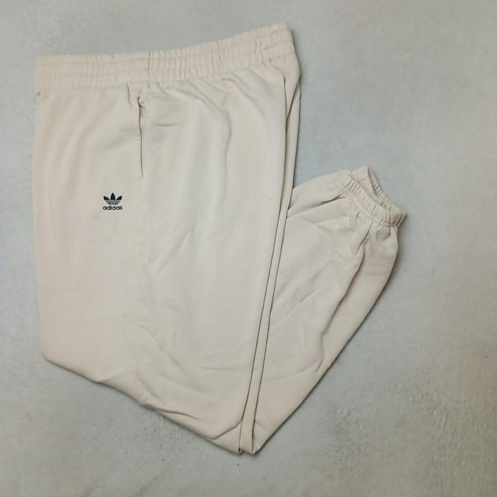 Adidas Jogger Pants Womens XL Beige Essentials Fleece Zip Pocket Trefoil IA6436